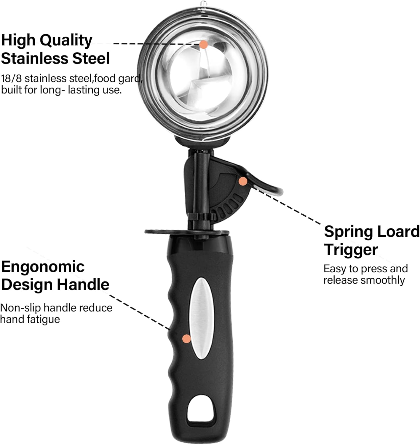 Ice Cream Scoop with Trigger, 6 Tbsp Cookie Scoop for Baking, 3 Oz Cookie dough Scooper, Large Ice Cream Scooper, Stainless Steel Portion Scoop, 90 ML