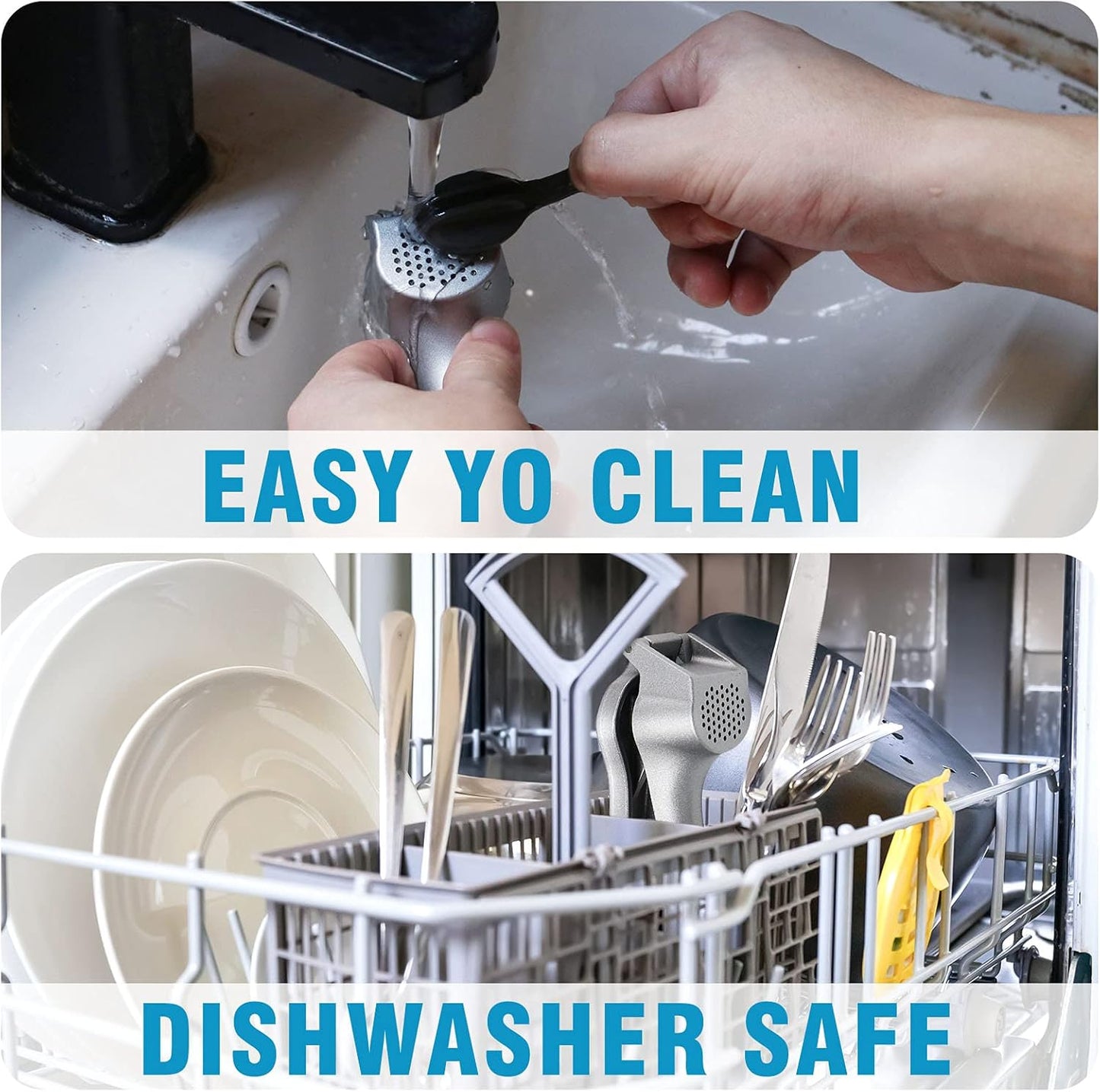 Garlic Press, Garlic Mincer Easy-squeeze Ergonomic Handle, Rust Proof, No Need To Peel, Professional Ginger Press & Garlic Crusher with Handy Cleaning Brush- Dishwasher Safe