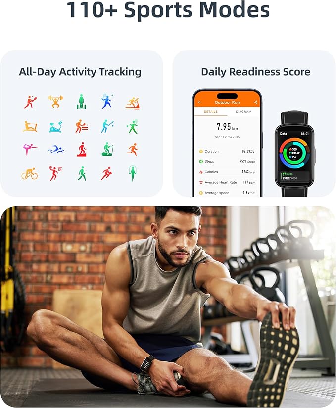 Parsonver Fitness Tracker with Step Counter/Calories/Stopwatch, Health Activity Tracker with Heart Rate Sleep Monitor, IP68 Waterproof Smart Watch 110+ Sport Modes Pedometer Watch for Women Men, Black