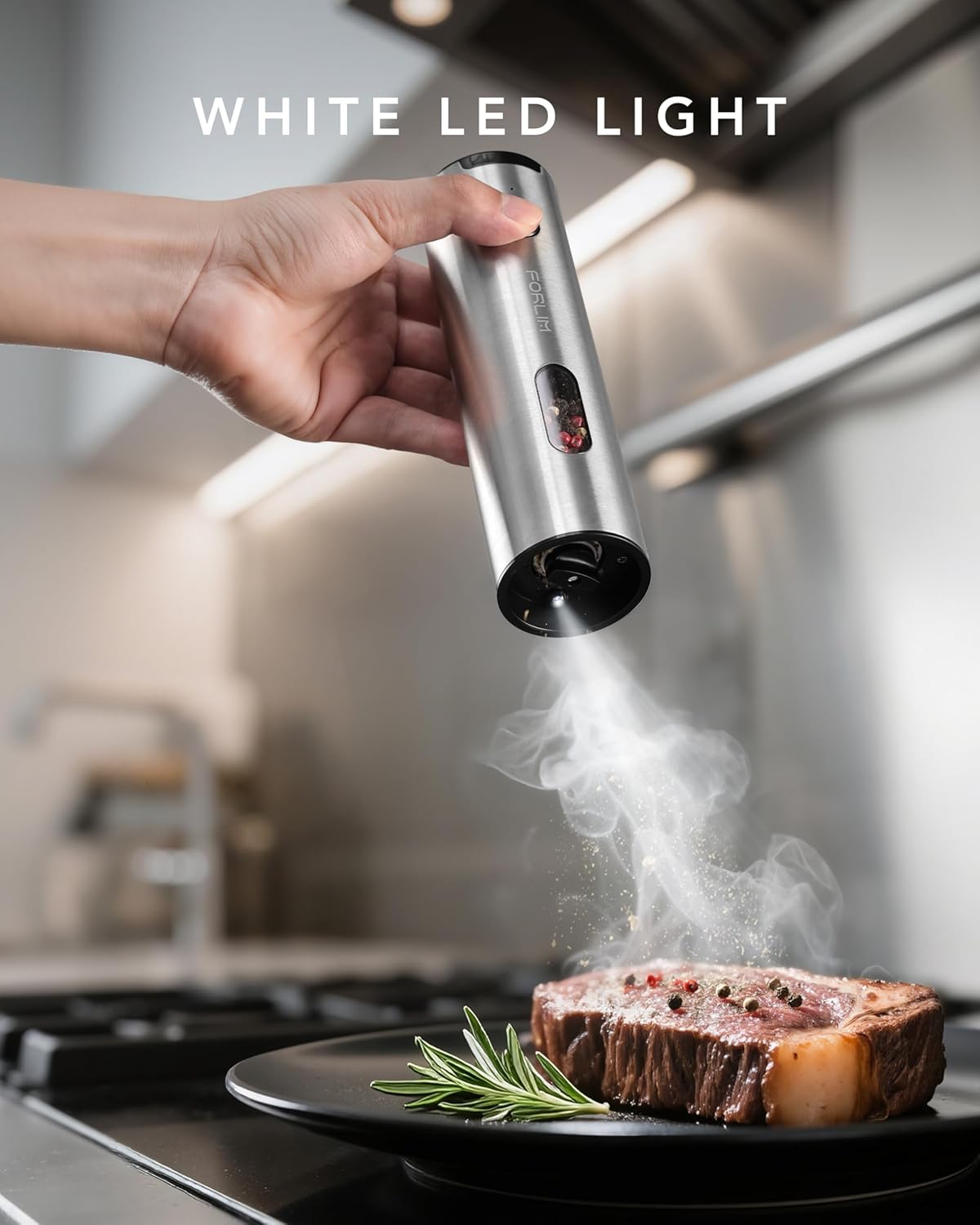 FORLIM Electric Salt and Pepper Grinder Set Rechargeable, Auto Salt and Pepper Grinder set with Charging Base, Adjustable Coarseness, LED Light, Automatic Salt Grinder Refillable,Pepper Shakers Set