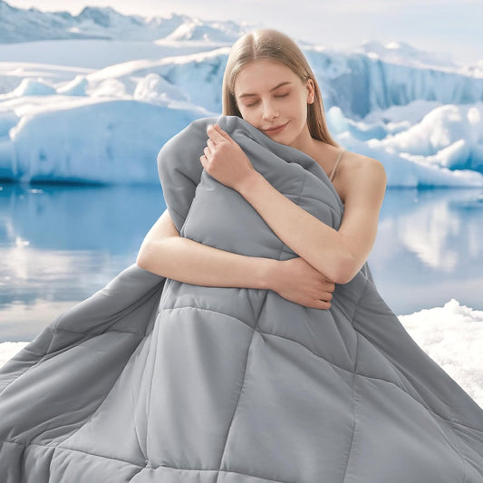 HYLEORY Cooling Comforter Queen Size - Summer Cooling Blanket for Hot Sleepers/Night Sweats, Double-Sided Cold Touch Silky Ice Comforters, Breathable Lightweight Beddings, Cool Gray, 90"x90"