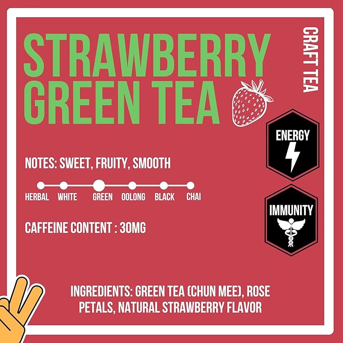 Revival Tea Company Strawberry Green Iced Tea - 1 Gallon Sachets - Green Tea Blend with Natural Strawberry Flavor - 15 Count