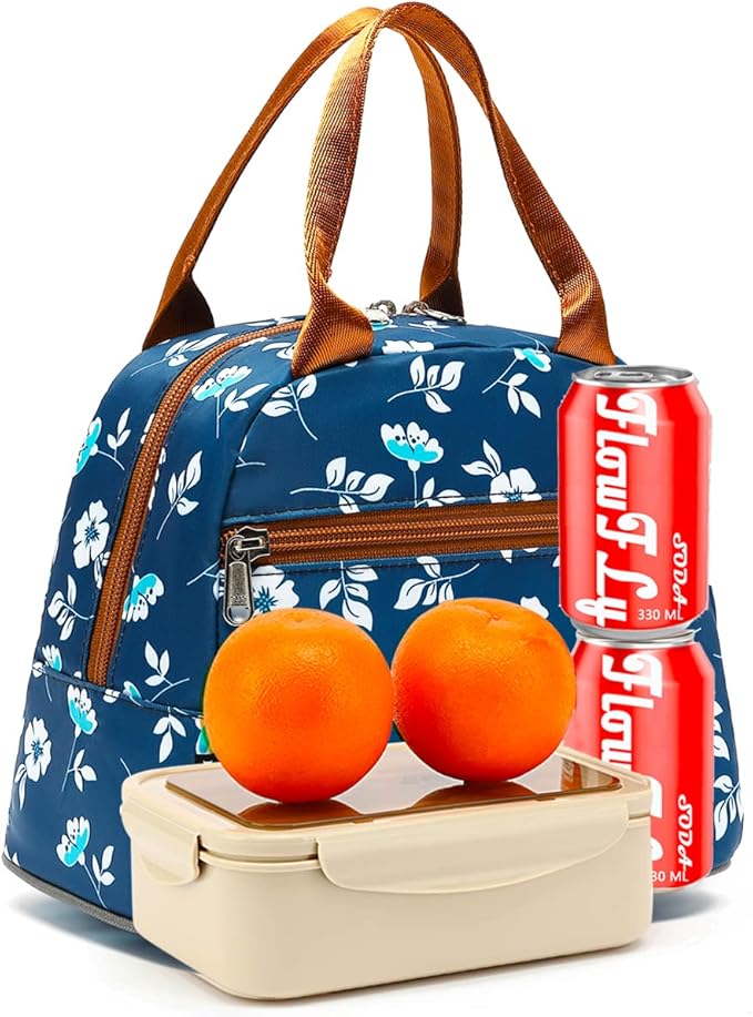 FlowFly Insulated Lunch Cooler Bag - Tote Bag Organizer for Women/Men, Floral#White