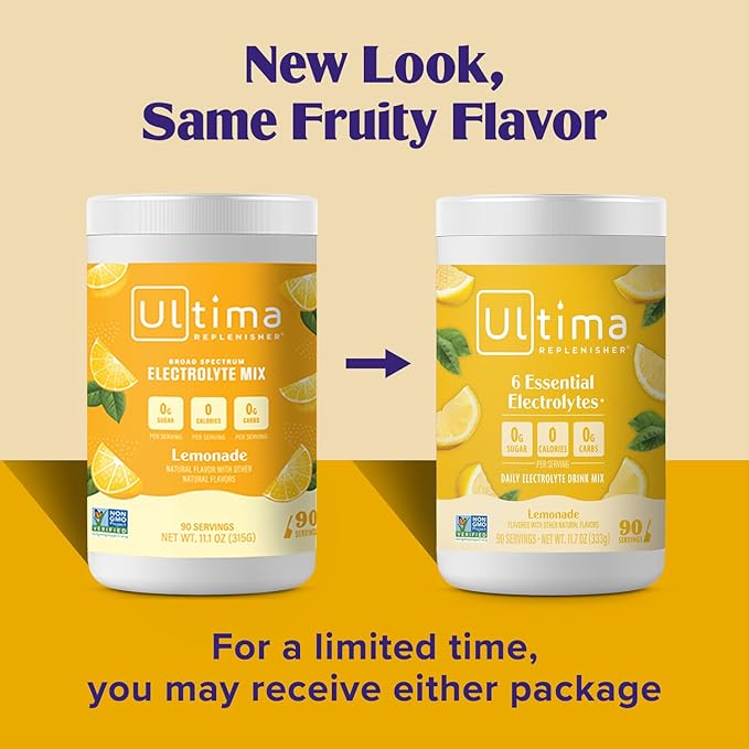 Ultima Replenisher Daily Electrolyte Powder Drink Mix – Sugar Free – Lemonade, 90 Servings – Hydration Powder with 6 Key Electrolytes and Trace Minerals – Keto Friendly, Vegan, Non-GMO
