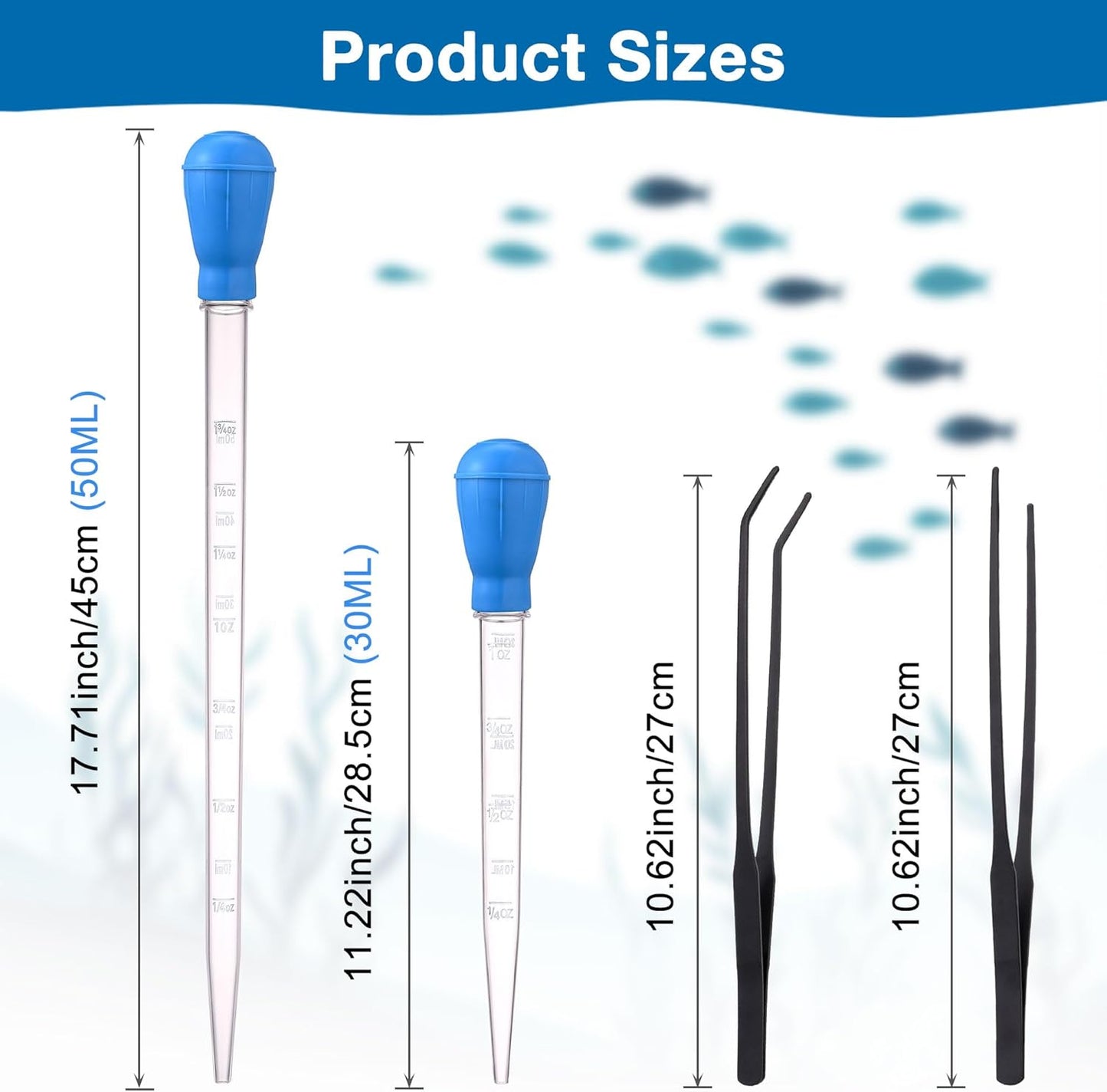 2Pcs Long Turkey Baster for Aquarium, with 2Pcs Feeding Long Tweezers Coral Feeder Kit for Aquarium Marine Fish Reef Aquatic Plant Spider Snake Lizard (Blue)