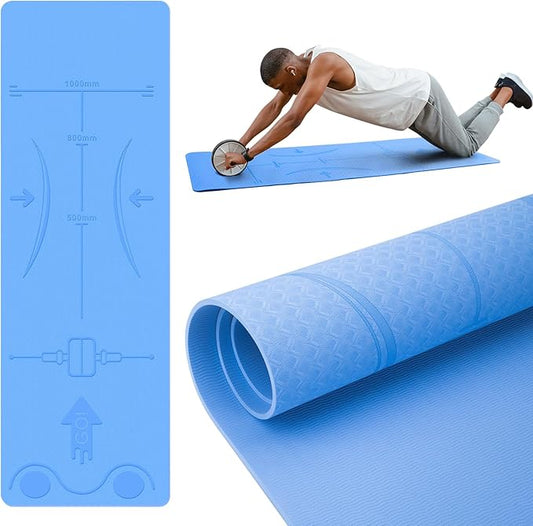 Exercise Equipment Mat for Ab Roller Wheel, Non Slip Abdominal Knee Mat, 6mm Thick Home Gym Floor Pad for Yoga, Pilates, Skipping, 72"L X 24"W X 0.24"Th, TPE