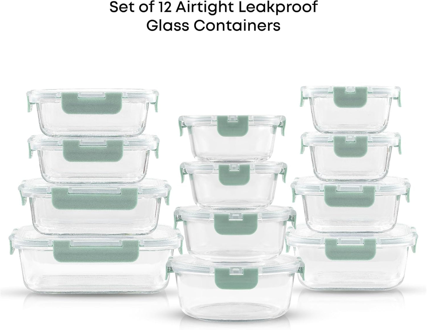JoyJolt 24pc Borosilicate Glass Storage Containers with Lids | 12 Airtight/Freezer Safe Food Storage Containers for Pantry and Kitchen | Meal Prep Container for Lunch | Glass meal Set