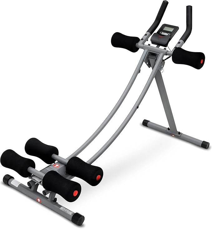 Sunny Health & Fitness Waist Trainer Ab Roller with Elbow Support, Training Wheels, Foldable for Home Gym, Abdominal Exercises, Core Strength, Glute Trainer, Crunch Workouts with Optional Dip Station