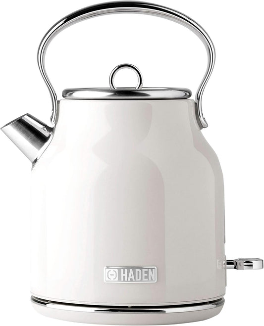 Haden Heritage 1.7 Liter Stainless Steel Electric Kettle, Hot Water Kettle with 360-Degree Base and Auto Shutoff, Ivory & Chrome
