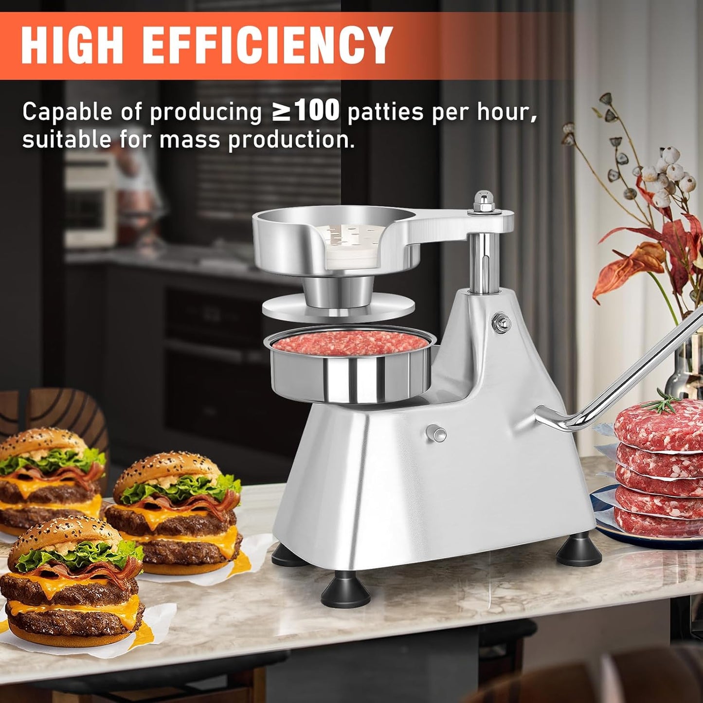 Commercial Burger Patty Maker 3 in 1 Stainless Steel Heavy Duty Hamburger Press (4/5/6-inch) Commercial Hamburger Press Patty Maker Machine with 1200 Pcs Patty Papers for Beef Pork Chicken Patty