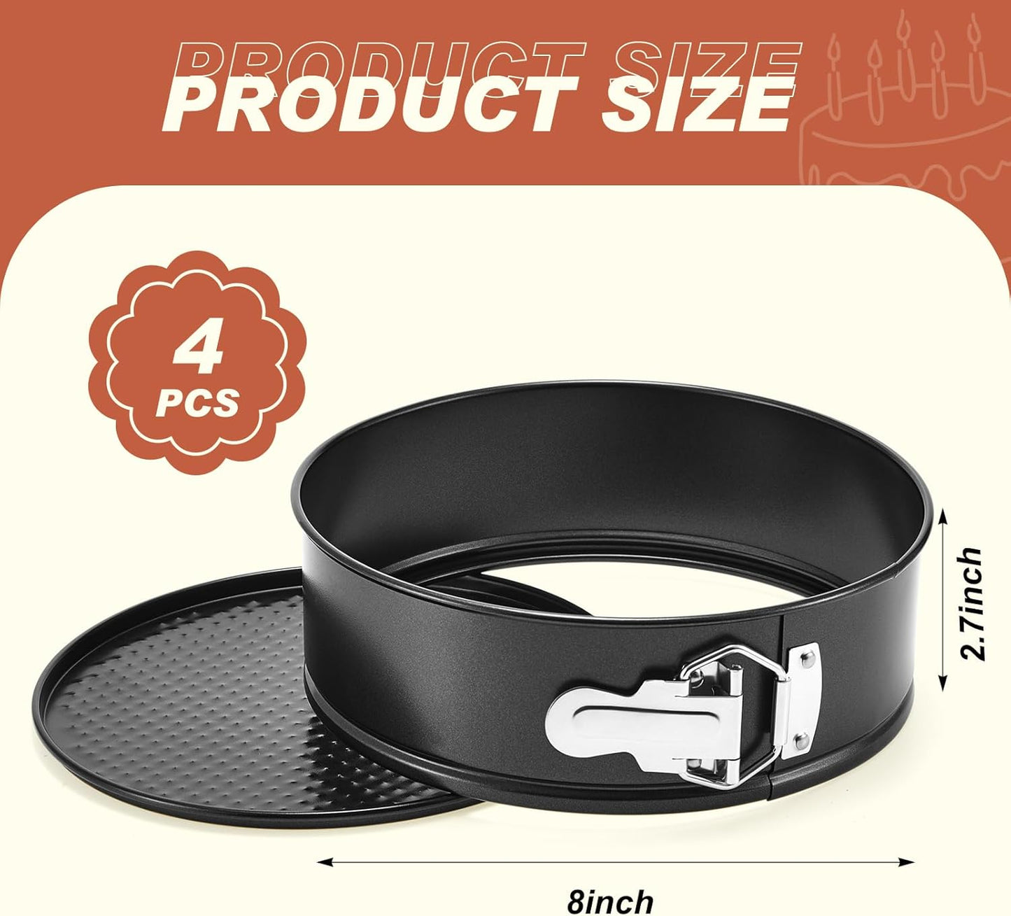 4 Pcs 8 Inch Non Stick Springform Pan with Removable Bottom Carbon Steel Cheesecake Pan Round Springform Cake Mold with Stainless Steel Spring Buckles for Baking Kitchens Restaurant