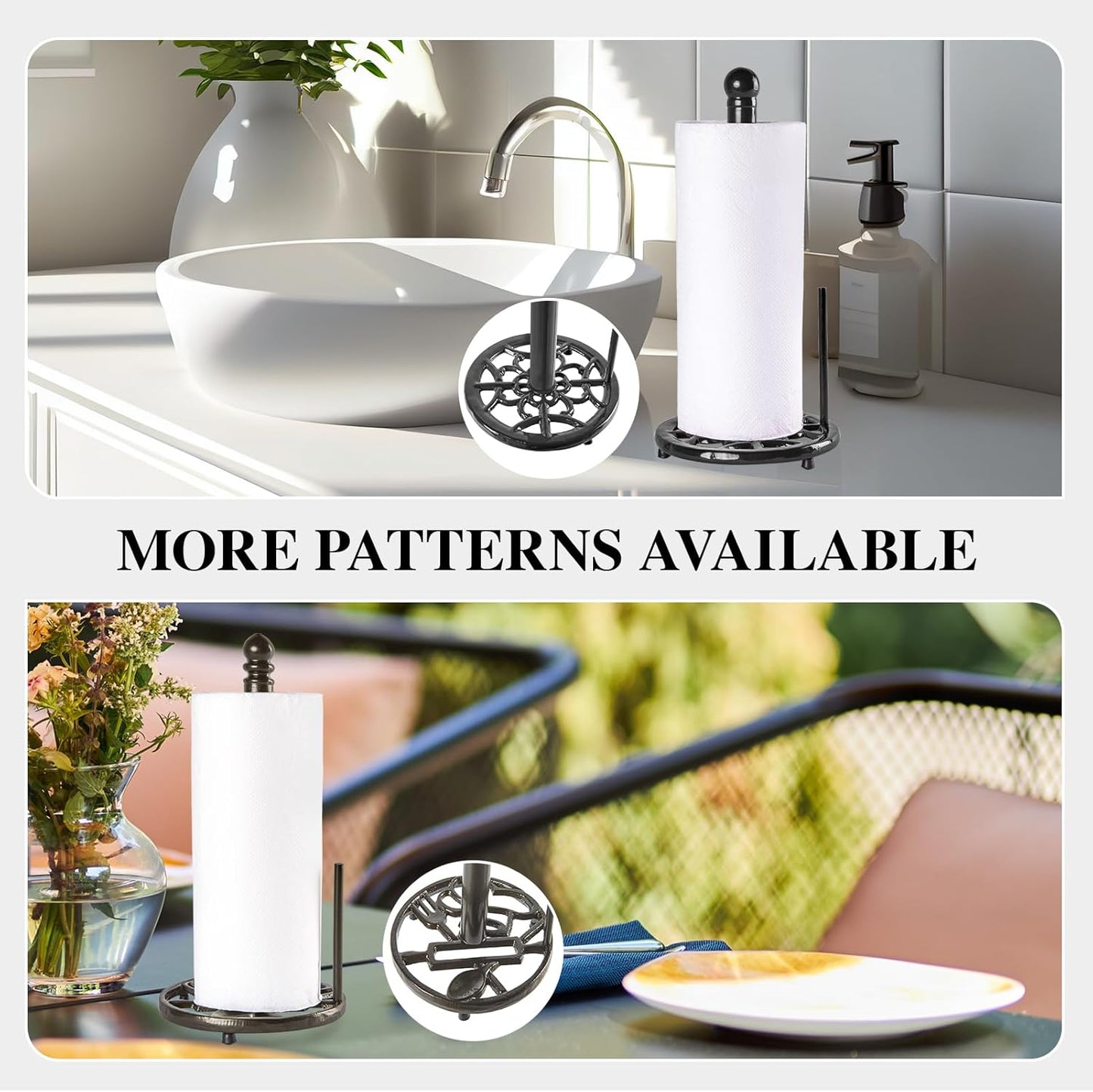 JOGREFUL Paper Towel Holder Stand, Cast Iron Kitchen Paper Towel Countertop Vintage Stand with Weighted-Base, Bathroom Organization for Family Standard Large Size Roll Paper, Leaf Top, Brown