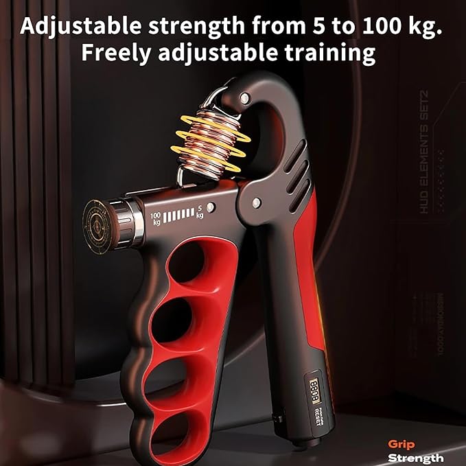 Grip Strength Trainer, Hand Grip Strengthener with Adjustable Resistance 11-220Lbs(5-100KG), Automatic Counter, Ergonomic Design, Forearm Strengthener for Musicians Athletes and Injury Recovery