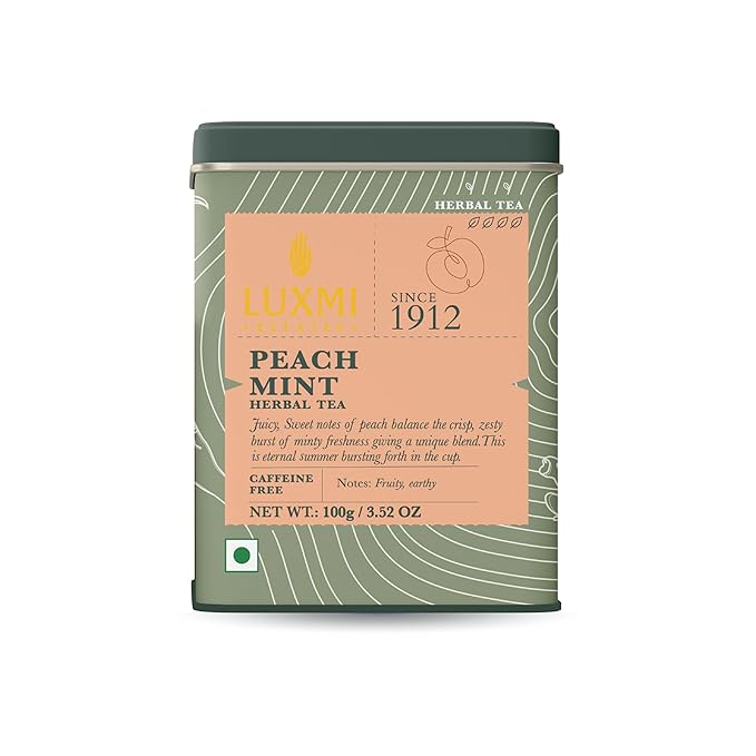 Luxmi Estates - Peach Mint Tea - 100g (50 Cups) | USDA Certified Organic Herbal Tea | Caffeine-Free