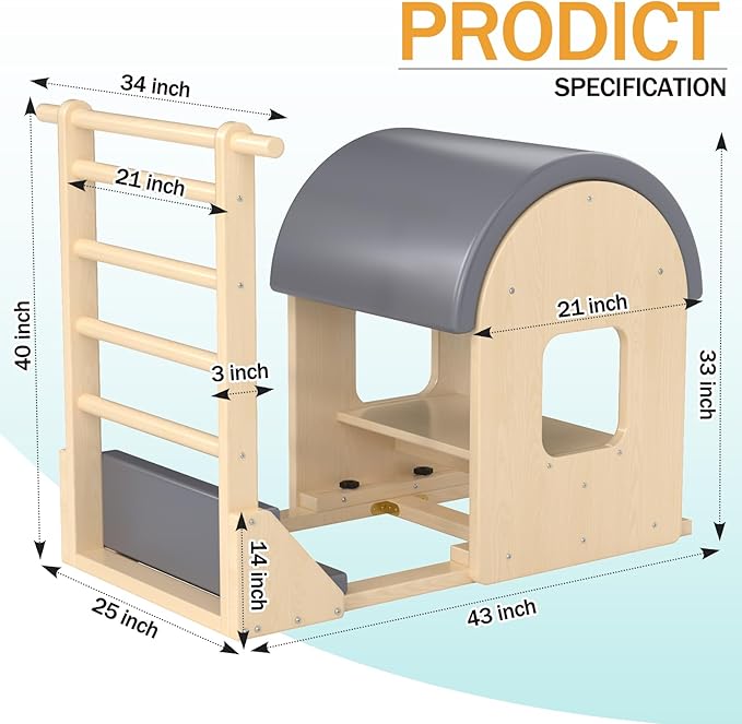 Pilates Ladder Barrel, Wooden Spine Corrector Pilates Machine for Home Workout, Pilates Arc for Balance, Core Strengthening and Stretching-9T2pw9