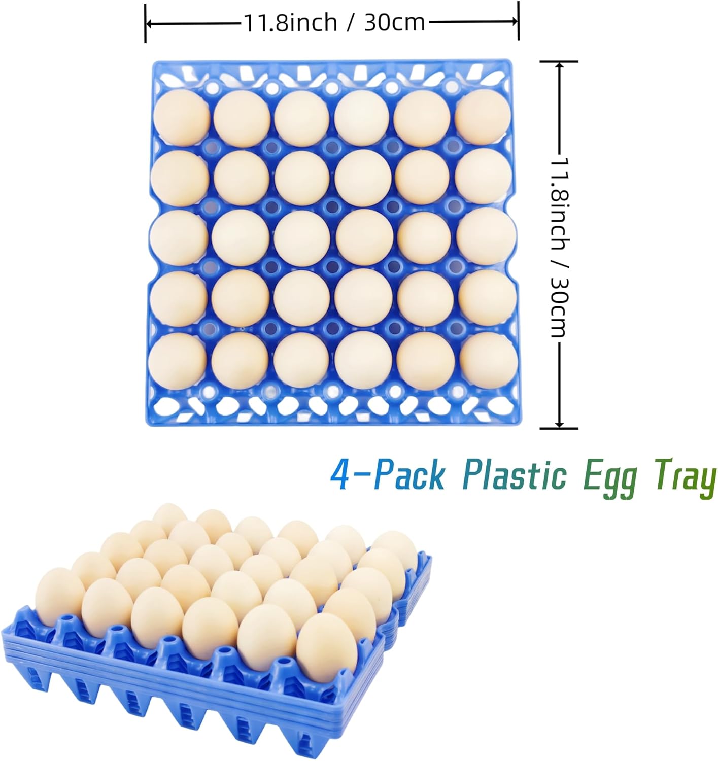 4-Pack Plastic Egg Tray Egg Crates 30-Egg Flats for Home Chicken Farmers, Stackable Egg Cartons Hold Multiple Eggs, Great for Storing, Sorting, and Shipping Eggs, Durable and Reusable (Blue)