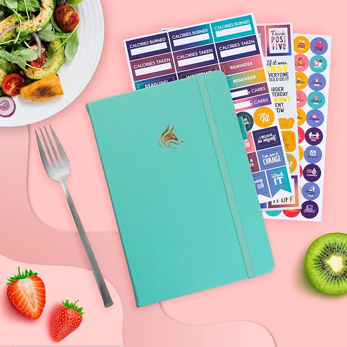 Clever Fox Wellness Planner - Weekly & Daily Health and Wellness Log, Food Journal & Meal Planner Diary for Calorie Counting, Notebook for Medical Condition Tracking, A5-Sized - Turquoise