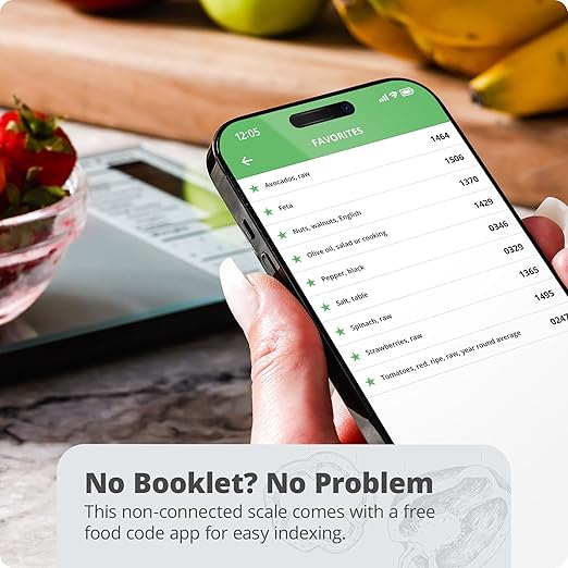 Greater Goods Nutrition Scale (Non‑Connected) – Food Grade Glass, 2,000 Food Codes Preloaded, Compact (9.33"x6.02"x0.91") for Portion Control & Meal Prep