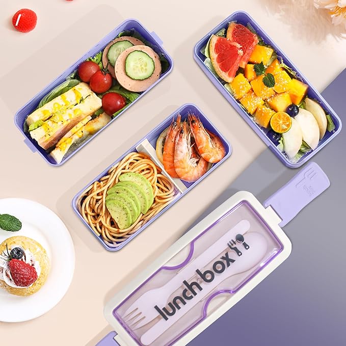 Iteryn Bento Box Lunch Box, 3 Layers Stackable Lunch Containers with Compartments - Leakproof Meal Prep Containers
