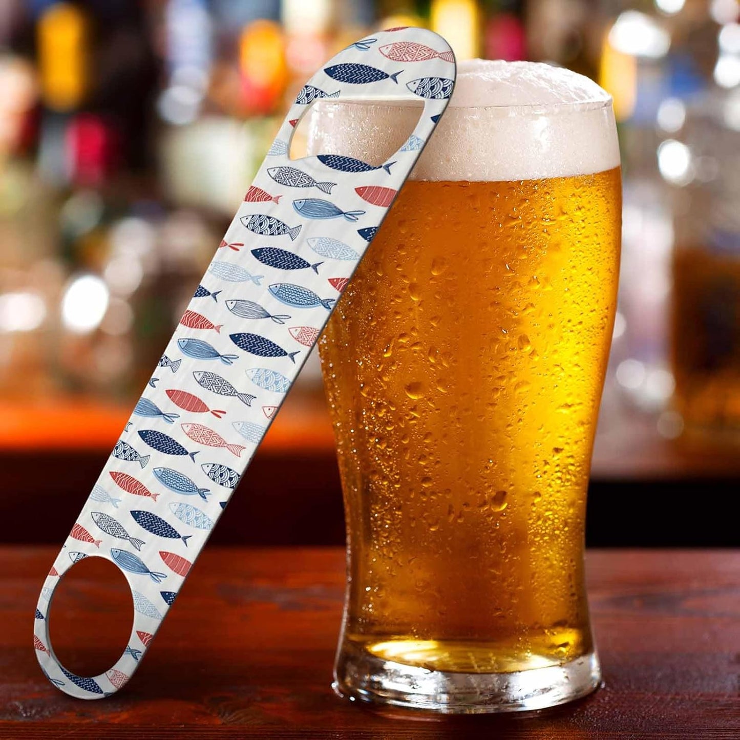 Fish Stainless Steel Bottle Opener Colorful Fishes Swimming Abstract Wildlife Blue Striped White Flat Beer Bottle Opener Keychain for Home Kitchen Bar Restaurant Party Birthday Gift