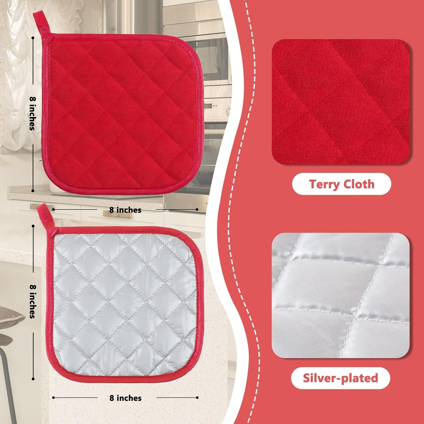 Joyhalo 4 Pack Heat Resistant Pot Holders - Terry Cloth Sets for Cooking & Baking