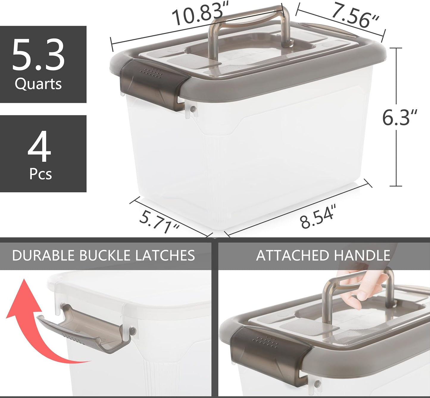 Citylife 4 Packs 6 QT Plastic Storage Bins with Latching Lids Stackable Storage Containers for Organizing Clear Storage Box for Garage, Closet, Kitchen