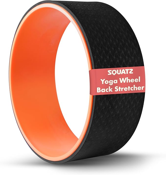 SQUATZ Yoga Wheel Back Stretcher, 12.4’’ x 4.72’’ Back Roller for Pain Relief & Stretching, Comfortable Cushioned Exterior, Durable ABS Frame, Thick Non-Slip Foam Padding, Supports Up to 777 LBS