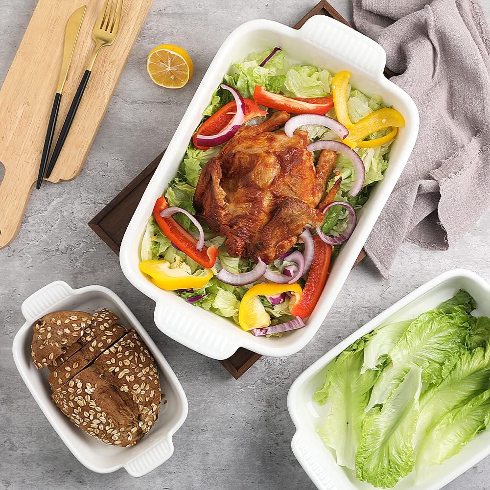 Sweejar Baking Pans Set, Ceramic 9x13 Baking Dish with Handle, Rectangular Casserole Dishes for Oven, Bakeware Sets of 3, Durable Lasagna Pan Deep for Kitchen, Banquet, Wedding Gift(Black)