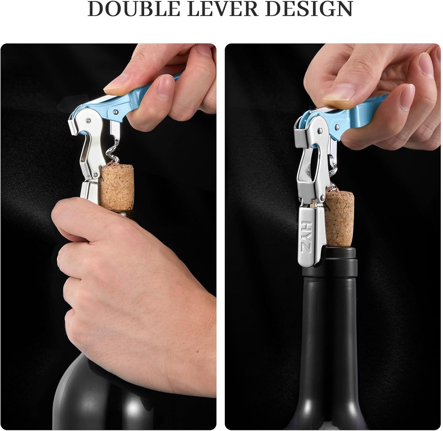 HYZ 2-Pack Wine Opener Waiter Corkscrew, Professional Wine Key for Servers, Bartender with Foil Cutter, Manual Wine Bottle Opener Double Hinged (Sky Blue)