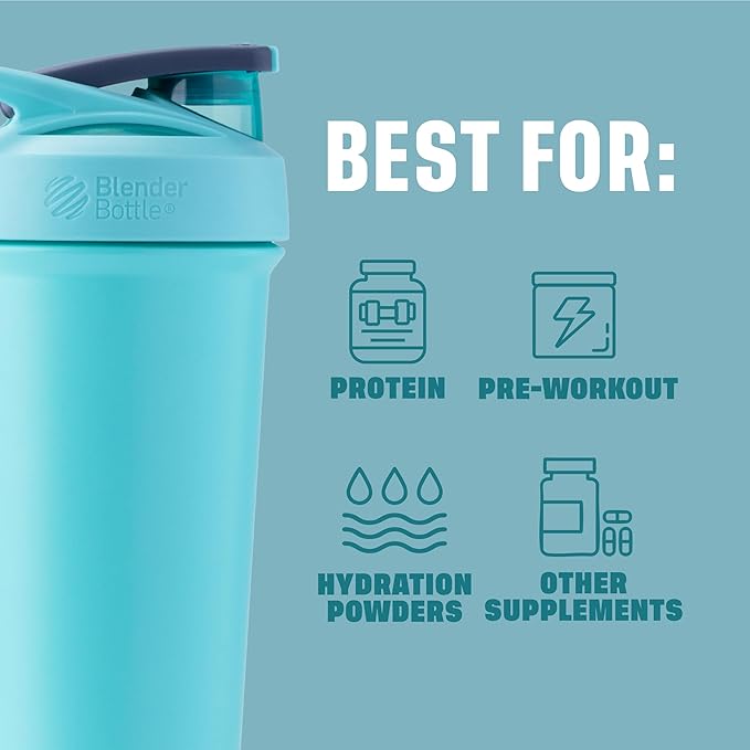 BlenderBottle Sport Sleek Insulated Stainless Steel Shaker Bottle with Wire Whisk, 25-Ounce, Seafoam – Protein Shakes & Hydration for Athletes & Fitness Enthusiasts, Easy Mixing, Slim Easy to Hold, Keeps Drinks Cold, Lockable Lid