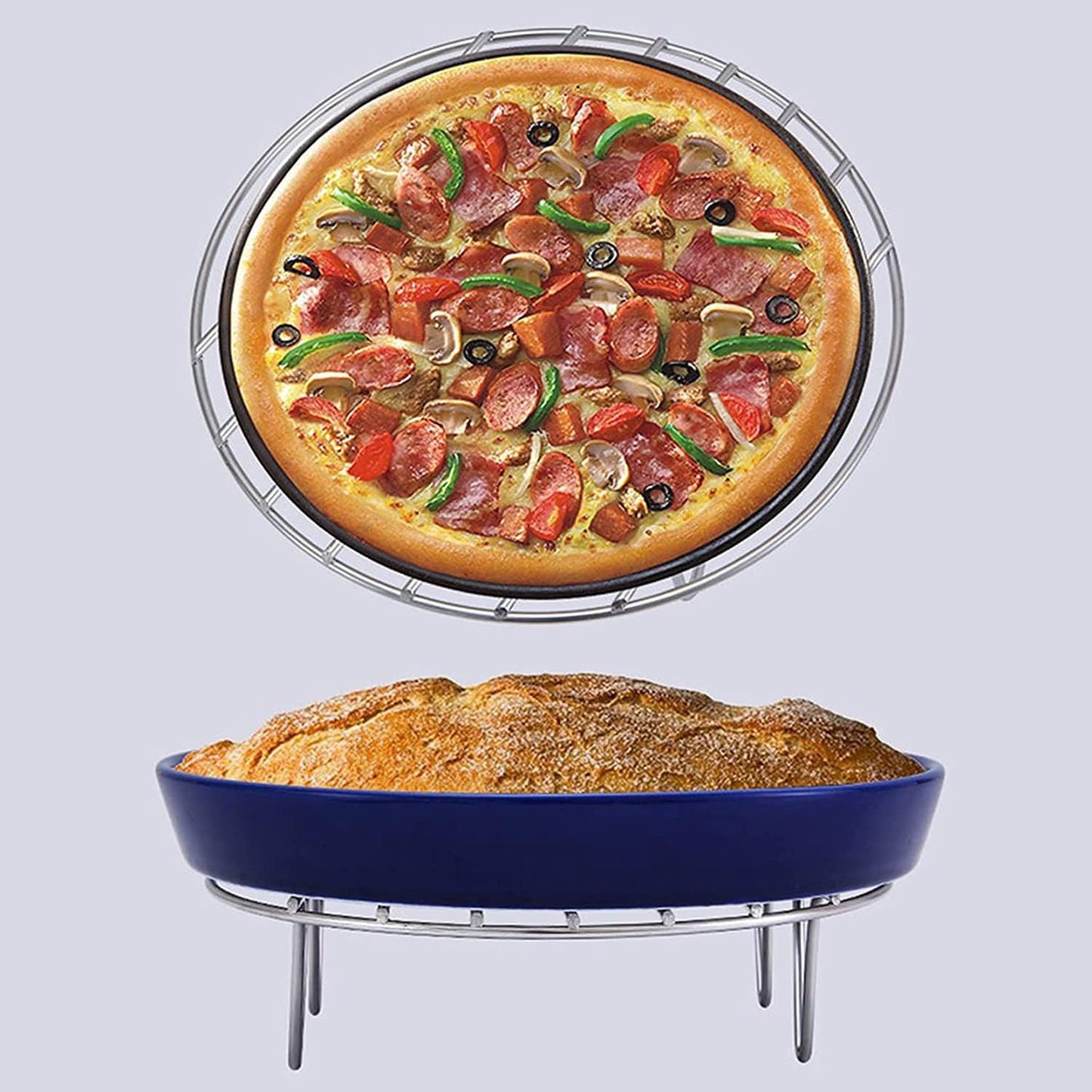 11" Round Cooking Rack Versatile Stainless Steel Grid Grill Steamer Rack, Fits Air Fryer Pot Pressure Cooker Canning