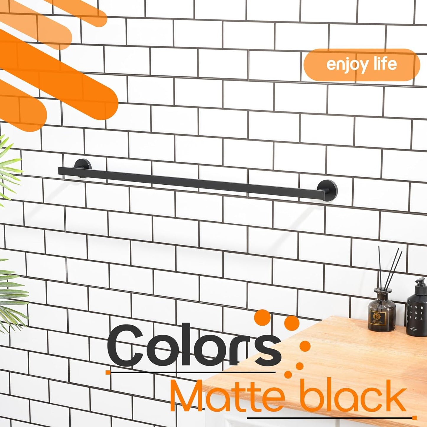 32 Inch Bath Towel Bar Bathroom Towel Rack Kitchen Towel Holder Long Towel Rails Wall Mounted SUS304 Stainless Steel 2 Pack Matte Black AN4001MB-L32-P2