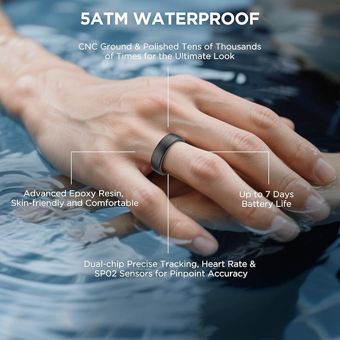 Fitness Tracker, Smart Ring for Women Men, Fitness Ring with Sleep Tracker, 24/7 Heart Rate Monitor, Health Activity Trackers, Step Counter,Calorie Pedometer,No Subscription,for iOS Android(Black,#8)