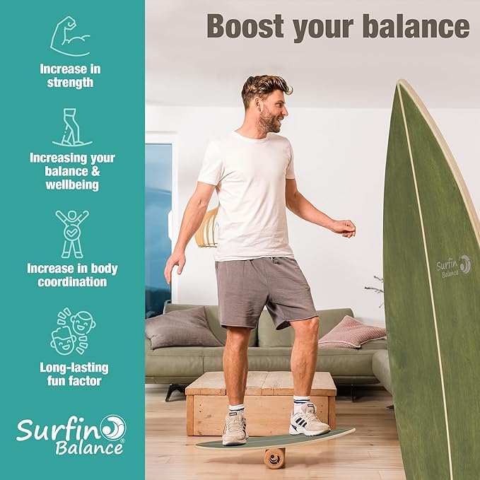 Board - unique board incl. corc roller, corc hemisphere and balance ball - surf balance board - balance training - balance board kids - balance board wood