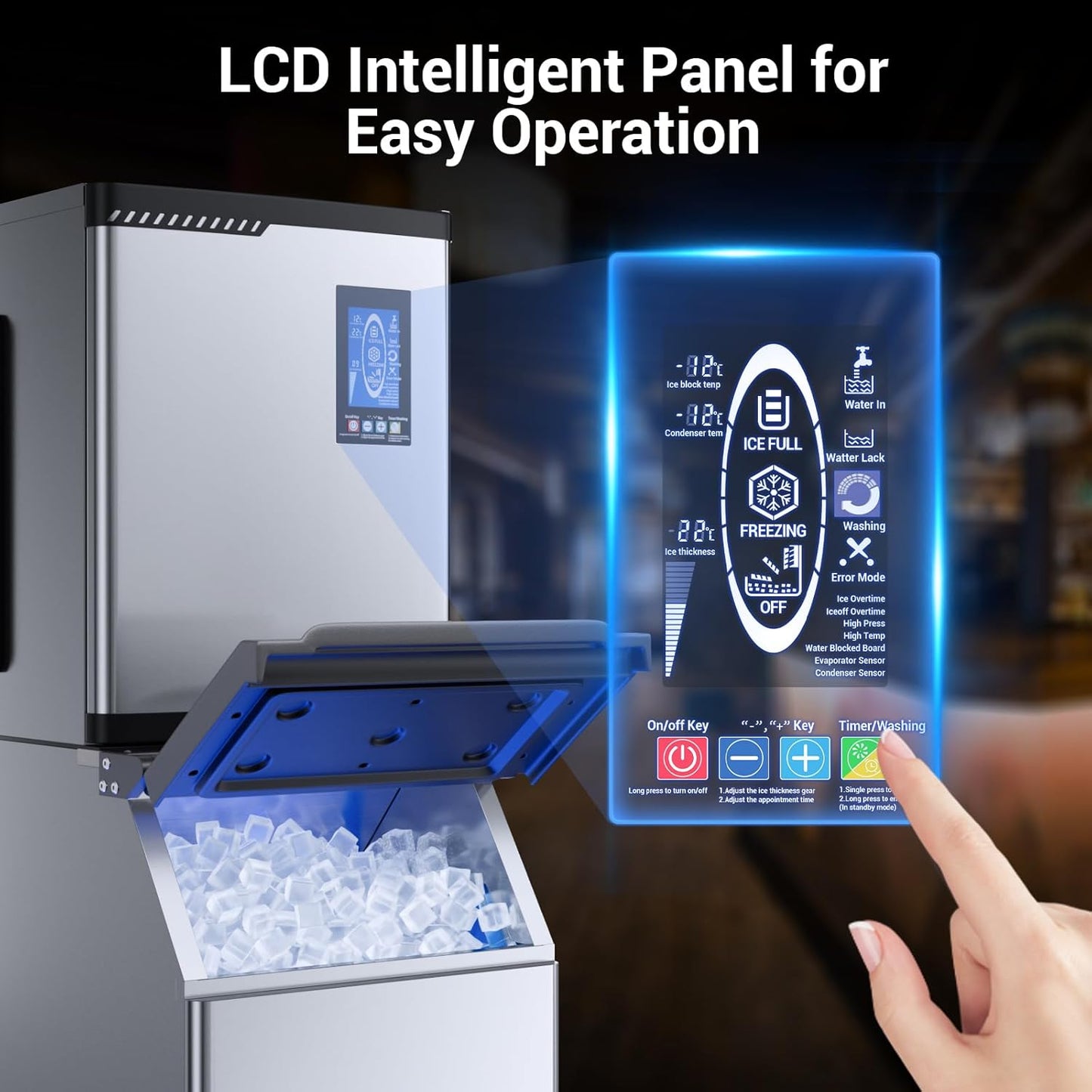 Commercial Ice Maker Machine 680lbs/24H, Ice Ready in 5-15 min, 450lbs Large Storage Bin, Ice Machine Stainless Steel with Water Line Hookup Self-Cleaning Function,30 Adjustable Ice Thicknesses