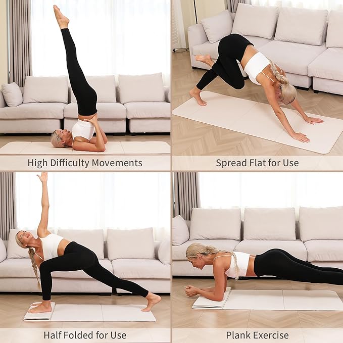 Foldable Yoga Mat - 10mm Extra Thick, 75"26" Non-Slip Exercise Fitness Mat | SGS Eco-Certified, Portable for Yoga/Pilates/Studio/Home Workout