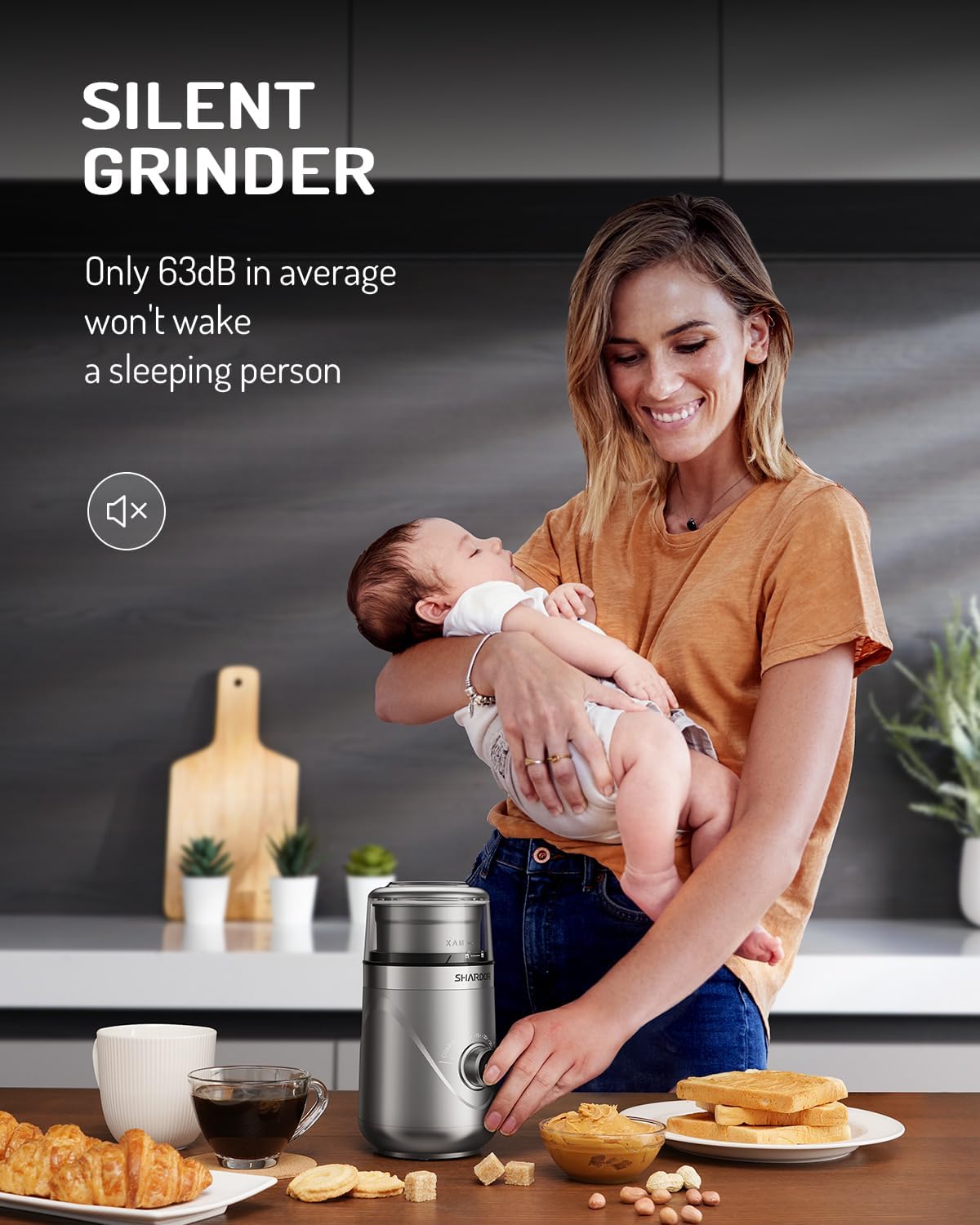 SHARDOR Adjustable Coffee Grinder Electric, Herb, Spice, Coffee Bean,Espresso Grinder with 2 Removable Stainless Steel Wet and Dry Bowl, Silver