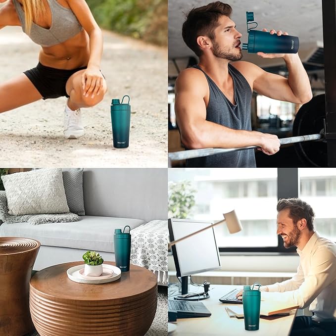 TOOFEEL Protein Shaker Bottle 20 oz - Double Walled Insulated Vacuum Shaker Cups for Protein Shakes, Keeps Cold/Hot, Metal Stainless Steel Water Bottle, Preworkout Gym Shaker Bottle