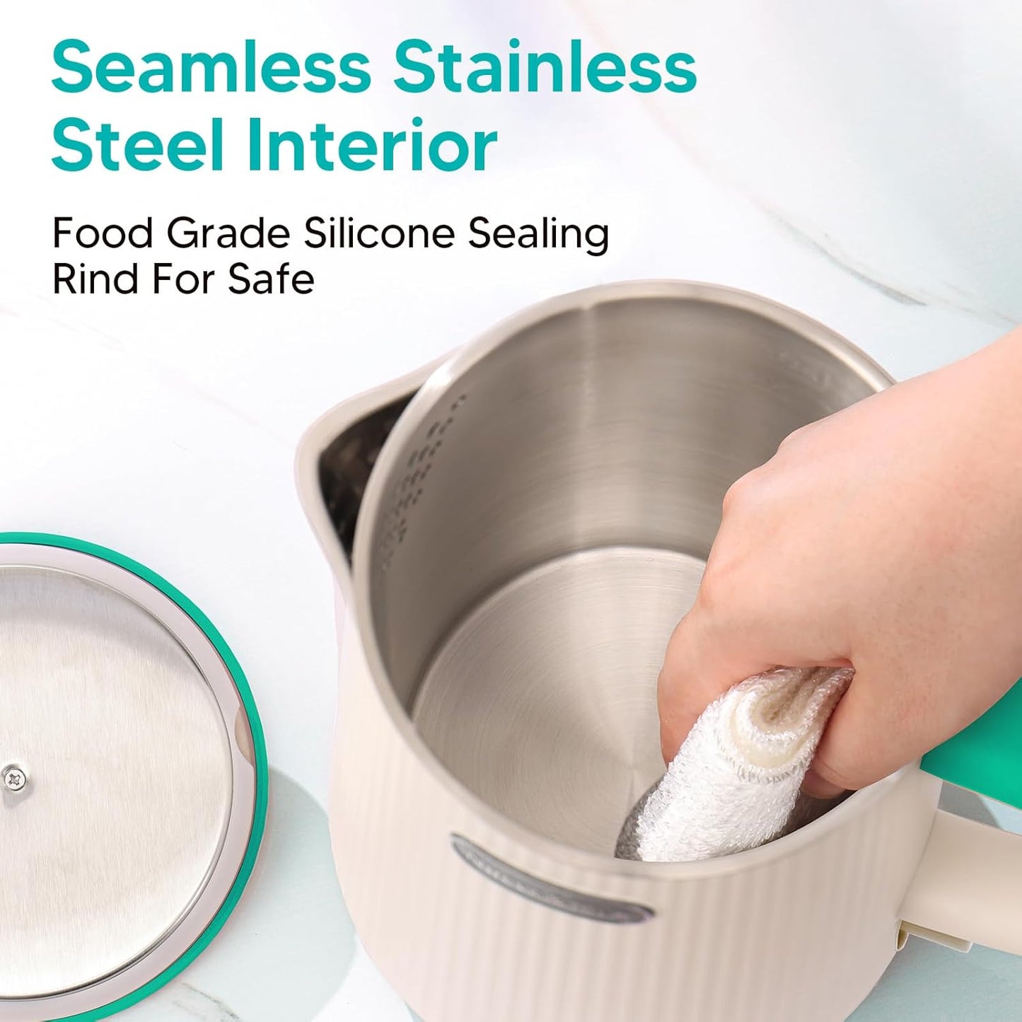 Nueve&Five 1.7L (57oz) Large Electric Kettle Perfect for 7+Cups of Tea and Coffee,2 quarts Double Wall Big Electric Tea Kettle,Auto Shut Off,1200W Hot Water Kettle Electric -Green