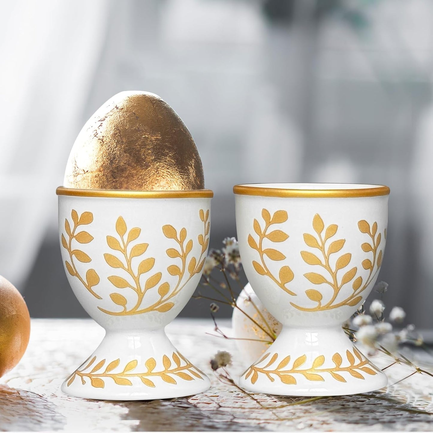 Cinf Ceramic Egg Cup Set of 2 Faux Porcelain Holder Breakfast Boiled Cooking Easy to Clean Childhood Memories Kitchen