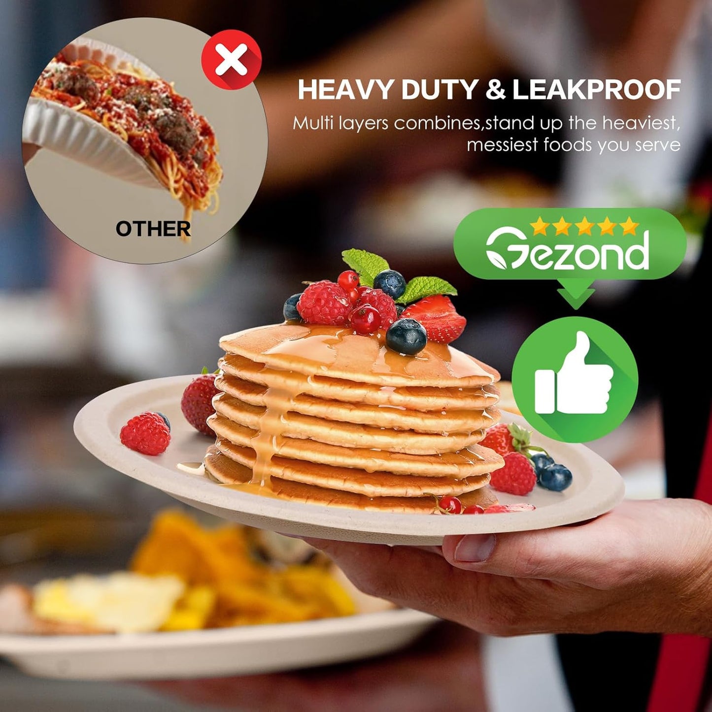 Gezond Compostable Small Paper Plates 6 Inch 125 Pack Dessert Plates Disposable Heavy-duty Made of Sugarcane Fiber