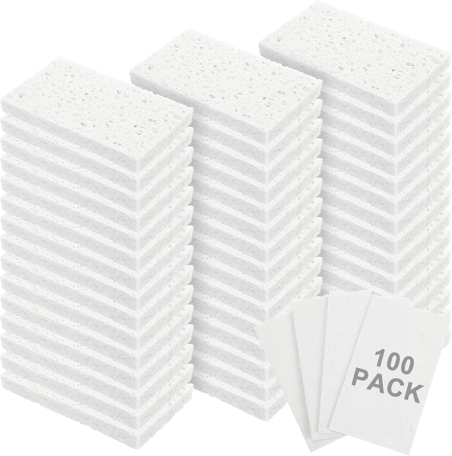 Zhengmy 100 Pieces Kitchen Sponge Bulk Natural Sponges for Dishes Compressed Wood Pulp Sponges Cleaning Sponge Without Scratching for Kitchen Bathroom, 3.9 x 2.4 x 0.12 Inch (White)