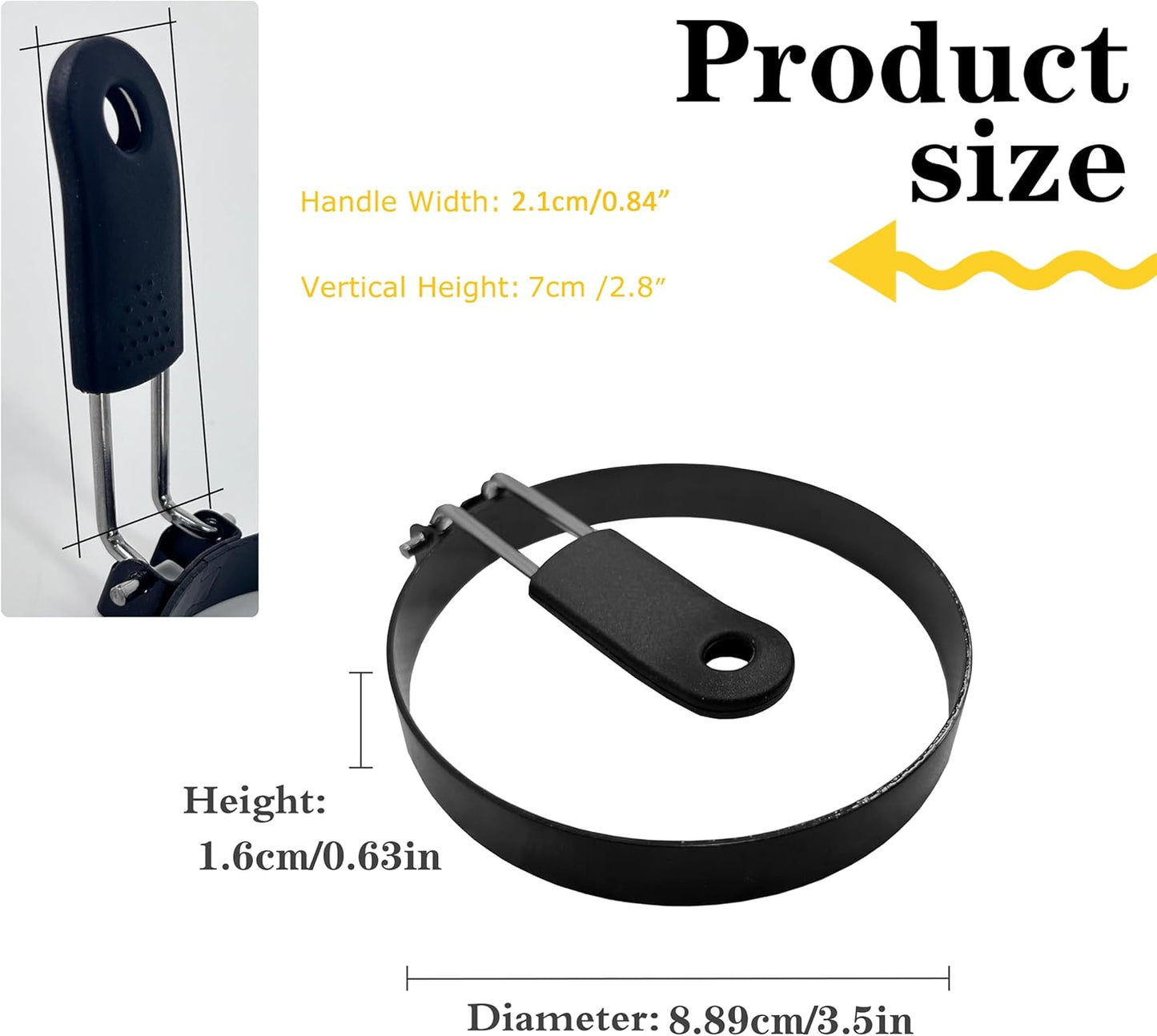 3.5'' Egg Rings with Silicone Handle, Stainless Steel Egg Cooking Rings，Nonstick，For Frying Eggs and Egg Mcmuffins, Egg Mold For Breakfast