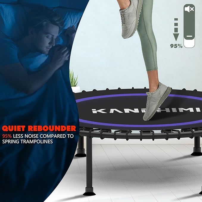 Kanchimi 550 LBS Foldable Mini Trampoline, 40" Fitness Trampoline Without armrests/U Shape Adjustable Foam Handle, Stable&Quiet Exercise Rebounder for Adults Indoor/Outdoor Workout