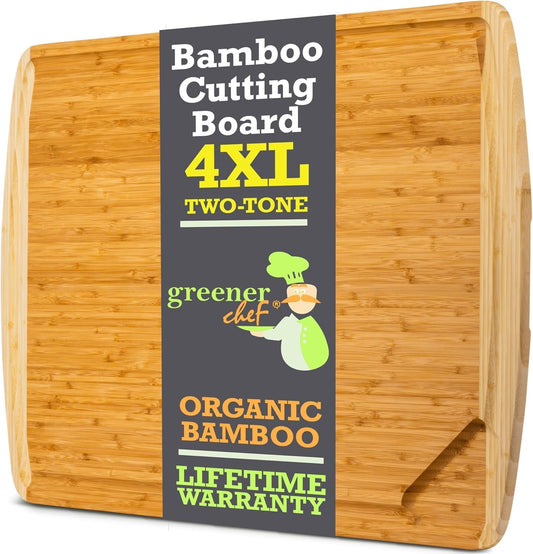FSC® Certified 36 x 24 Inch Extra Large Bamboo Cutting Board with Lifetime Replacements – 4XL Butcher Block, Oversized Carving & Charcuterie Board, Stovetop Cover for Kitchen Counter Space
