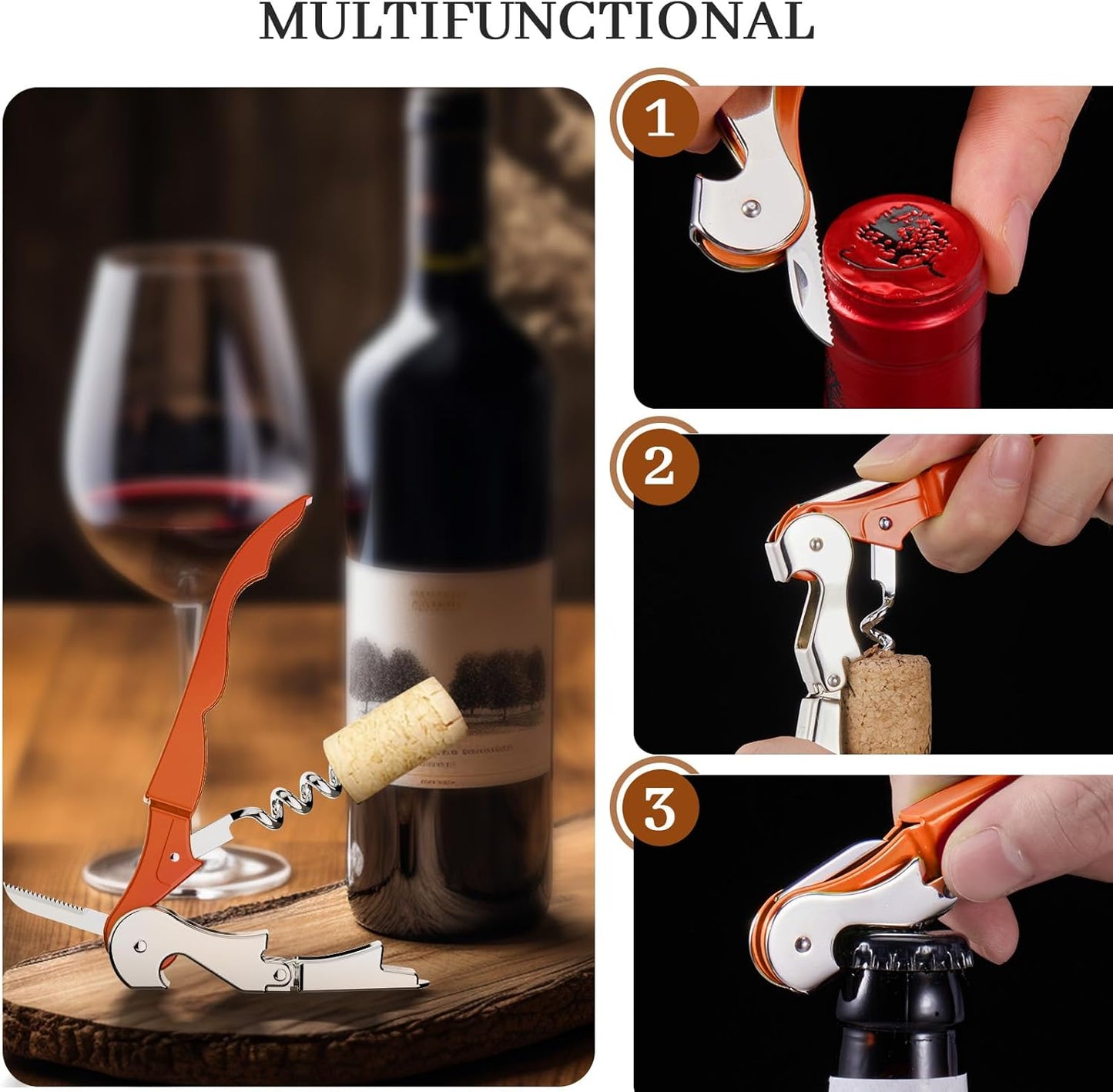 HYZ 2-Pack Wine Opener Waiter Corkscrew, Professional Wine Key for Servers, Bartender with Foil Cutter, Manual Wine Bottle Opener Double Hinged (Orange)