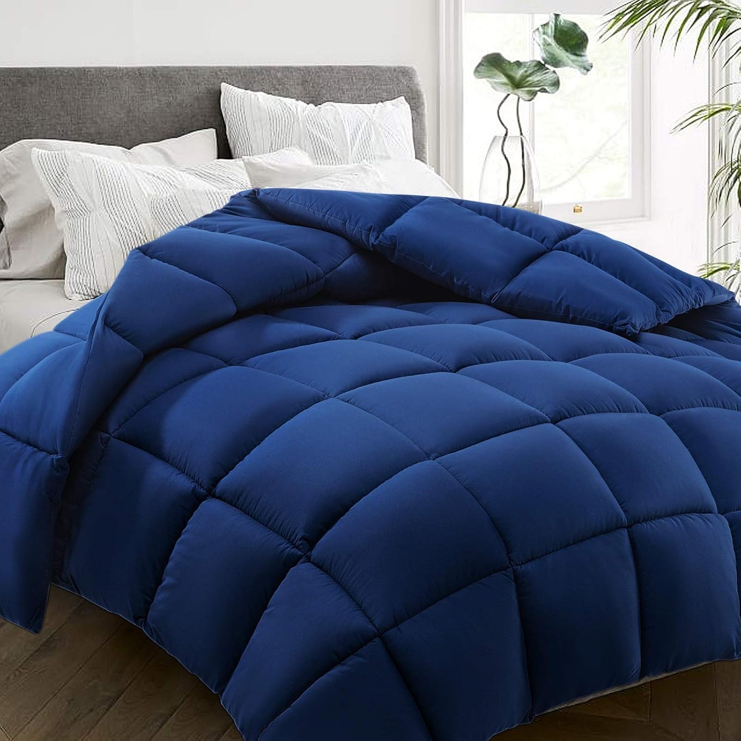HYLEORY All Season Full Size Bed Comforter - Cooling Down Alternative Quilted Duvet Insert with Corner Tabs - Winter Warm - Machine Washable - Navy Blue