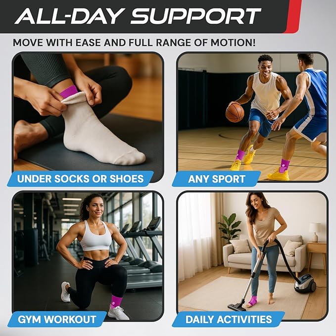 Sleeve Stars Ankle Brace for Women & Men, Ankle Wrap for Sprained Ankle, Compression Sleeve for Plantar Fasciitis Relief, Easy Customizable Support: w/Removable Strap (Single/S:9"-10"/Hot Pink)