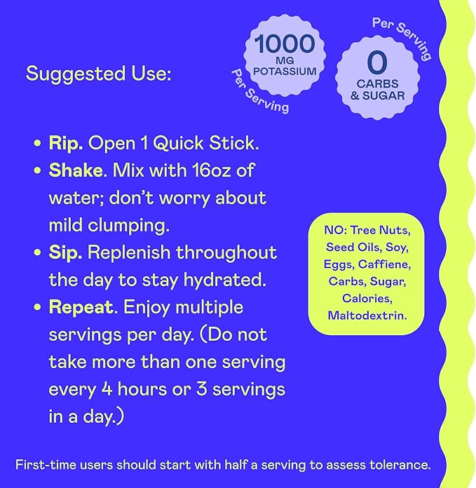 Hi-Lyte Keto & Performance - K1000 Electrolyte Quick Sticks - Lemonade - 1000mg Potassium, Magnesium, Calcium - Single-Serve Packets for Keto Hydration Support - No Sugar, No Carbs