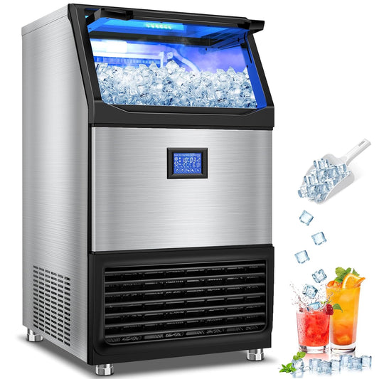 Commercial Ice Maker Machine, 500 lbs/24H with 132 lbs Storage Bin, 162 Ice Cubes in 6–20 Mins, Self-Cleaning, Stainless Steel Large Undercounter/Freestanding Ice Maker for Home, Bar, Restaurant
